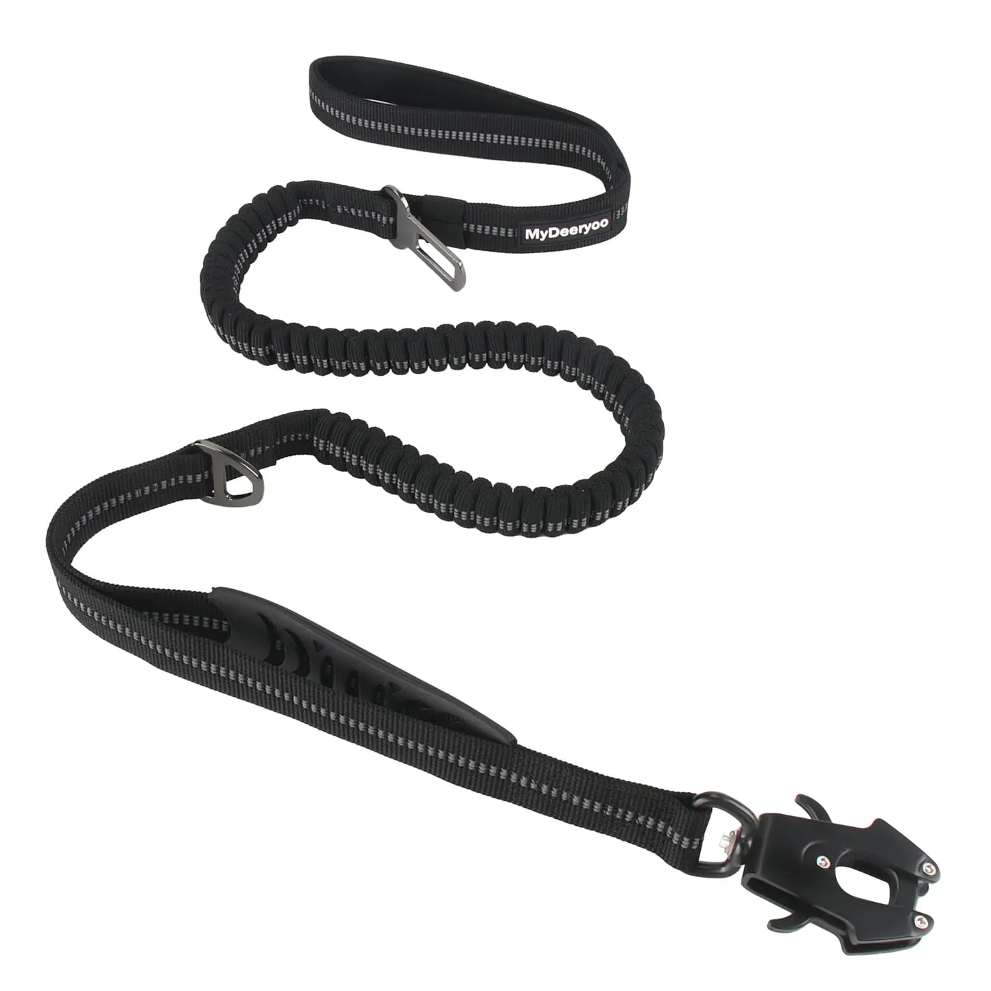 Dog Leashes for Large Dogs Heavy Duty Tactical Dog Leash with Two Padded Traffic Handle Control Dog Travel Walking 4-6 Foot Reflective Bungee Dog Leash with Frog Clip with Car Seatbelt