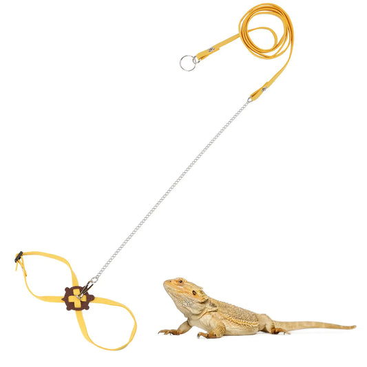 2 Pack Adjustable Reptile Harness and Leash for Lizard Gecko Bearded Dragon Outside Walk (Yellow)