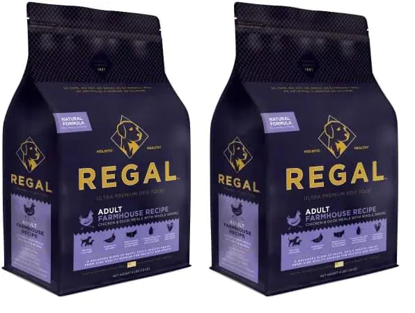 Regal Pet Foods Adult Farmhouse Recipe (Chicken and Duck) All Natural Slow Cooked Whole Grain Dry Dog Food for All Breeds and Sizes of Adult Dog - Made in The USA 4 LB Bag (Pack of 2)