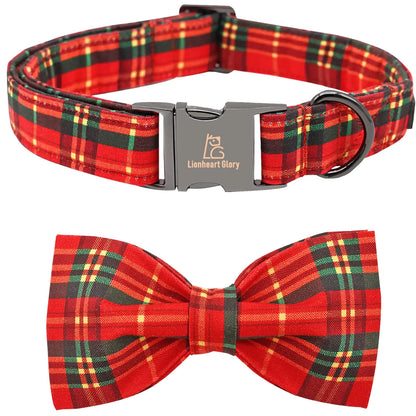 Lionheart glory Christmas Dog Bow Collar Plaid Bow Dog Collar Girl or Boy Dog Bow Tie Collar Pet Gift Adjustable Dog Collar for Medium Dog