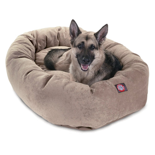 Majestic Pet 52 Inch Micro Velvet Calming Dog Bed Washable – Cozy Soft Round Dog Bed with Spine for Head Support - Fluffy Donut Dog Bed 52x35x11 (inch) – Round Pet Bed X- Large - Pearl